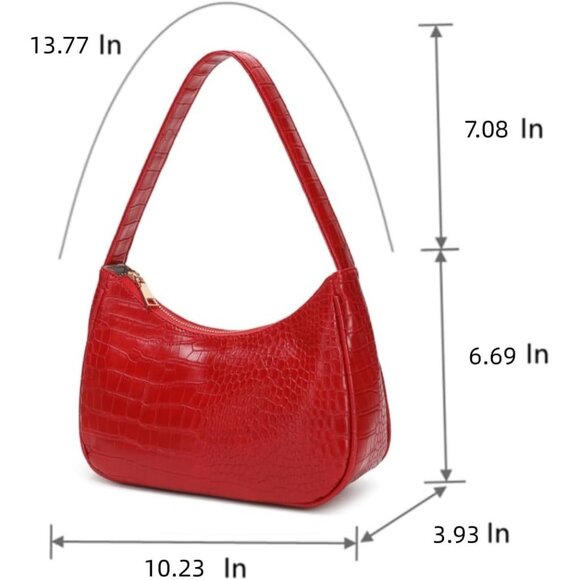 Women’s Red Cute Hobo Tote Handbag Mini Clutch Purse with Zipper Closure - Picture 2 of 6